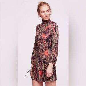 Free People Black Floral Paisley Long-Sleeve Mini Dress